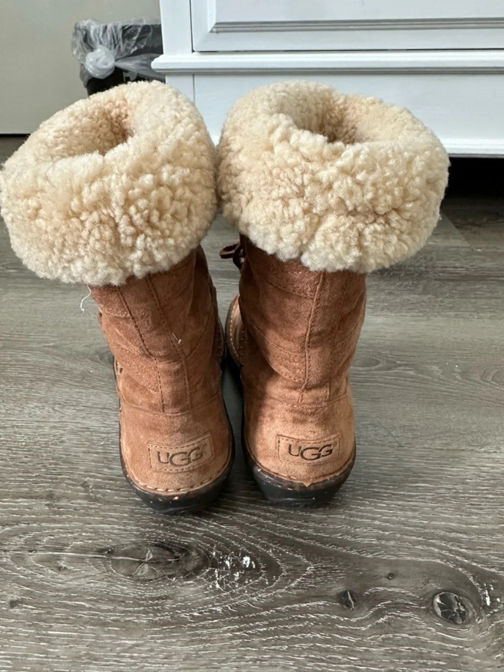 UGG Chestnut Suede Shearling Cuff Lace-Up Ankle Boots